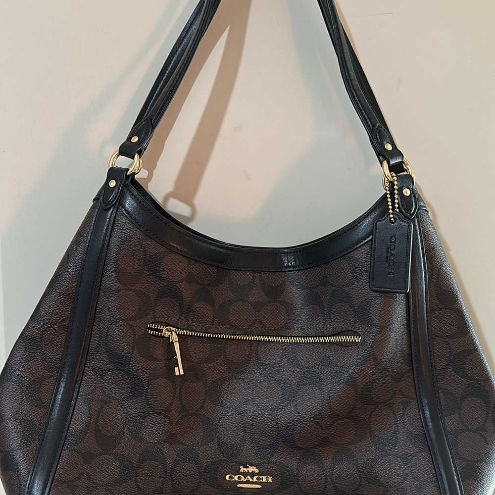 Coach Signature Brown and Black Shoulder Bag